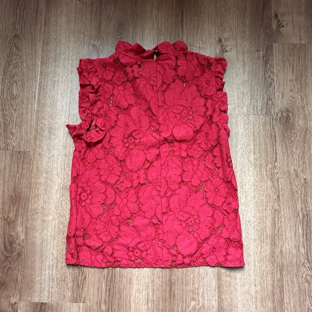 Zara Trafaluc Women's Red Ruffle Floral Lace Sleeveless Top Size S - Picture 7 of 8